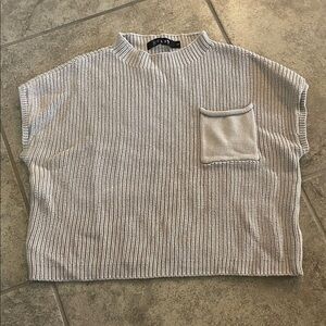 Gray Knit Short Sleeve Sweater